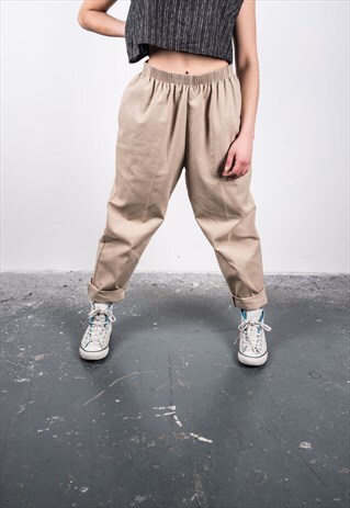 VINTAGE 1990S BEIGE HIGH-WAISTED TROUSERS