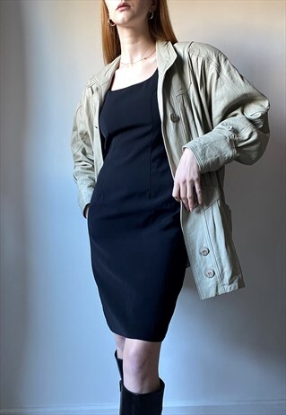 VINTAGE 80S CREAM GREY LEATHER JACKET SIZE LARGE