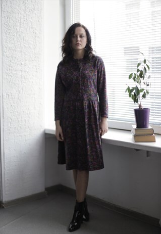 VINTAGE 90'S MULTICOLOUR PATTERNED LONG SLEEVED DRESS