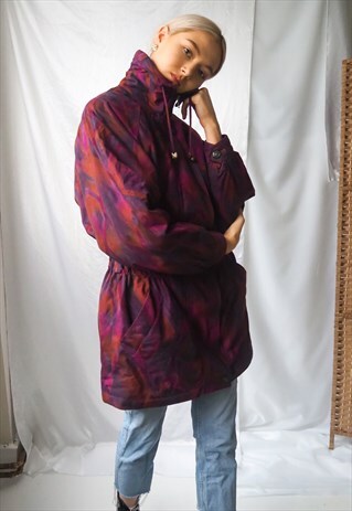 VINTAGE PURPLE PATTERNED ZIP UP JACKET