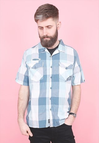 VINTAGE BLUE SHORT SLEEVED CHECK SHIRT /R10183