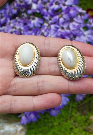 80'S GOLD & FAUX PEARL EARRINGS