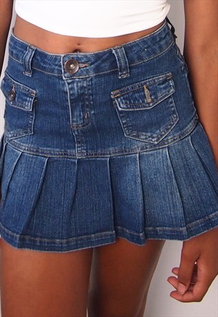 90S STYLE MINI DENIM PLEATED SKIRT
