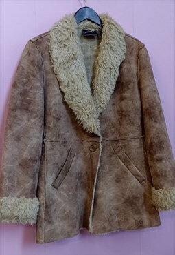 Vintage y2k faux fur trim brown jacket