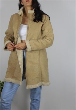 Vintage Faux Sheepskin Coat w Shearling Lining