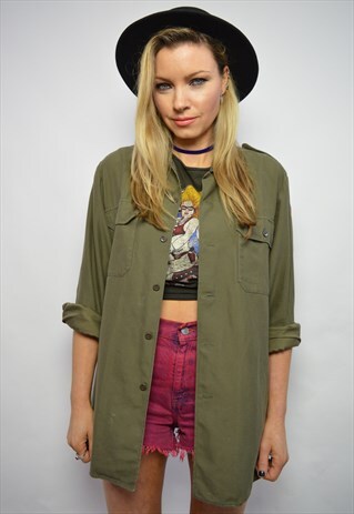 VINTAGE 90S GERMAN ARMY GREEN CAMO MILITARY SHIRT PUNK
