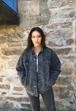 VINTAGE RARE OVERSIZED FLEECE LINED FADED DENIM JACKET BLACK