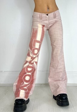 Vintage 90s Trousers Union Jack Flares Low Rise London Y2k