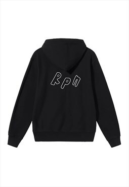 Black relaxed fitting hoodie with front and back print