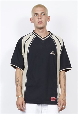 VINTAGE 90'S ADIDAS BLACK/BEIGE V-NECK T-SHIRT