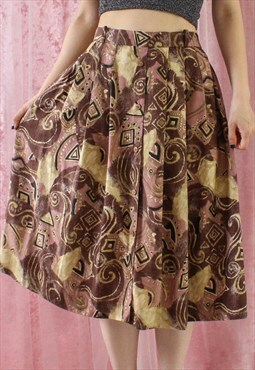 Vintage Skirt Pink Brown Pattern S B303