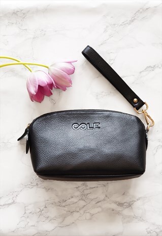 'CHLOE' GENUINE LEATHER MAKE-UP BAG - BLACK