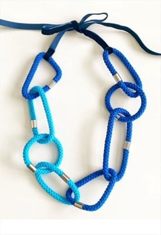 HANDMADE BY TINNI GEOMETRIC SHAPED COTTON ROPE NECKLACE BLUE