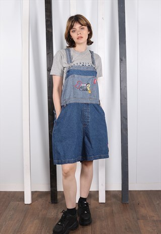 VINTAGE LOONY TUNES TWEETY DENIM SHORT DUNGAREES 90S