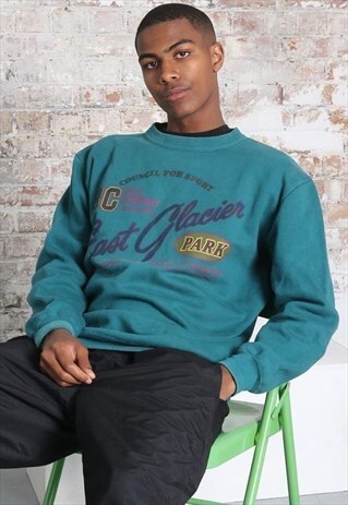 VINTAGE BEST COMPANY BIG LOGO SWEATSHIRT GREEN TURQUOISE