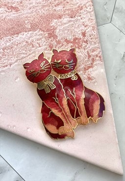 80s Red Cats Brooch Cute Animal Vintage Jewellery 