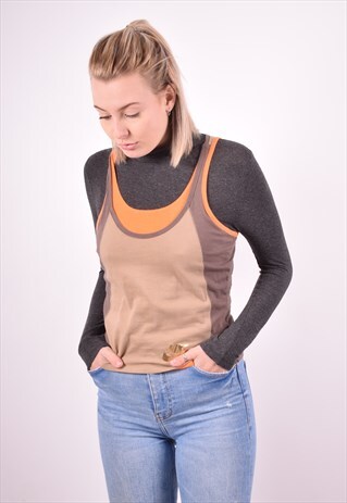 NIKE WOMENS VINTAGE VEST TOP SMALL BROWN 90S