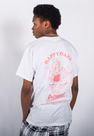 OVERSIZED T-SHIRT IN WHITE WITH HAPPY DAZE GRAPHIC IN CORAL