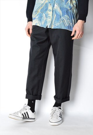 VINTAGE 90S BLACK MINIMALIST WOOL BLEND PANTS