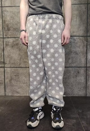 POLKA DOT FLEECE JOGGERS HANDMADE FLUFFY 70S SPOT OVERALLS