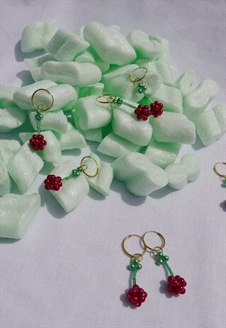 CHERRY STEM BEADED HOOP EARRINGS