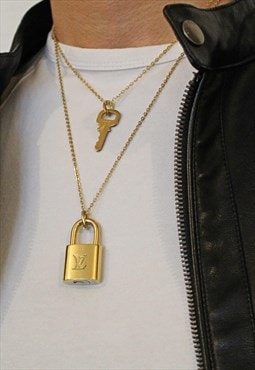 Reworked Louis Vuitton Padlock Necklace with double chains