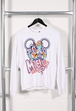 Vintage Disney Sweatshirt in White Mickey Mouse Jumper Small