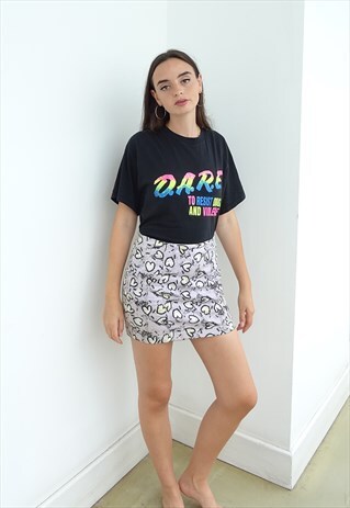 VINTAGE Y2K DENIM PRINTED MINI SKIRT, 90'S