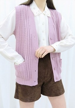 90s Vintage Pastel Pink Sleeveless Cardigan (Size S)