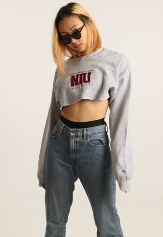 VINTAGE CHAMPION EMBROIDERED CROPPED SWEATSHIRT