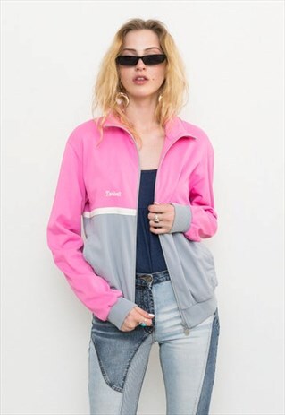 VINTAGE PINK GRAY LIGHT WINDBREAKER TRACK JACKET