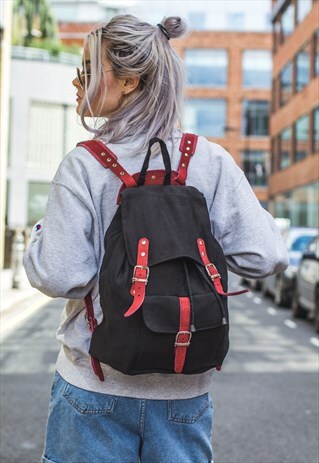 NATURAL LEATHER & JUTE RUCKSACK (BLACK)