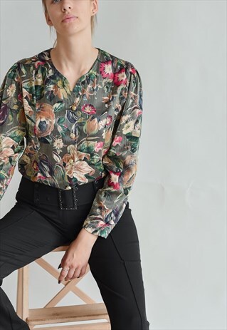 VINTAGE 80S PARTY BLOUSE IN FLORAL PATTERN