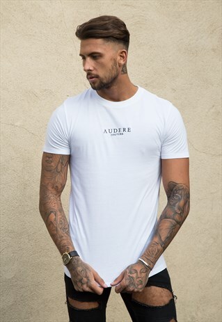 WHITE LONGLINE EMBROIDERED T-SHIRT