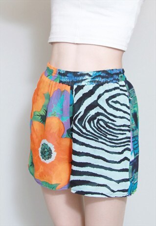 VINTAGE 1980'S GREEN AND ORANGE ANIMAL PRINT LOOSE SHORTS
