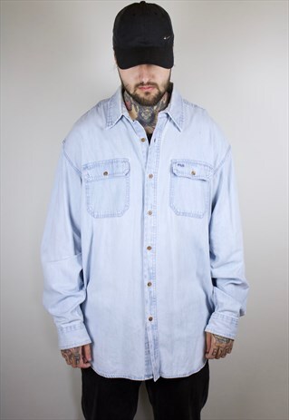 VINTAGE 80'S FILA HEAVY DENIM OVER-SHIRT WITH LOGO
