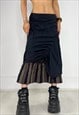 VINTAGE 90S MIDI SKIRT TEXTURED LAYERED GRUNGE GOTH RUCHED