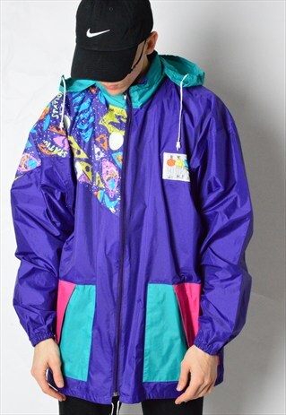 VINTAGE 80S PURPLE COLOURFUL RAIN COAT