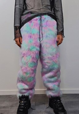 Marshmallow faux fur joggers pastel fluffy rave pants pink