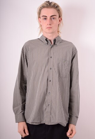 LACOSTE MENS VINTAGE SHIRT LARGE GREY CHECK 90S