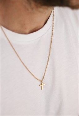 Gold tone cross chain necklace for men christian gift