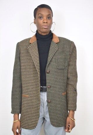 VINTAGE 90S BROWN GREEN HOUNDSTOOTH BLAZER
