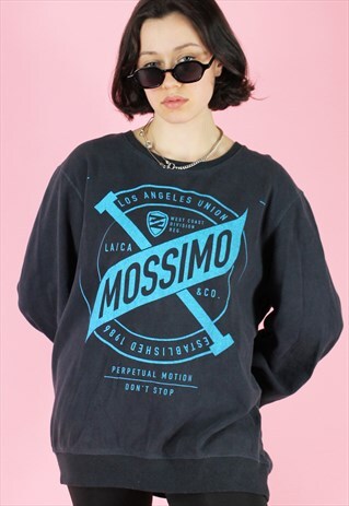 VINTAGE SWEATSHIRT JUMPER IN DARK GREY WITH MOSSIMO PRINT
