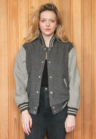 VINTAGE 1980S GREY BOMBER JACKET