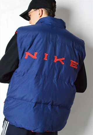 90S NAVY BLUE RED NIKE REVERSIBLE PADDED DUCK DOWN VEST