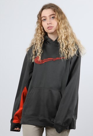 VINTAGE NIKE LARGE GREY EMBROIDERED LOGO HOODIE