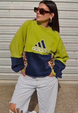 Y2K vintage reworked lime adidas leopard fleece sweatshirt