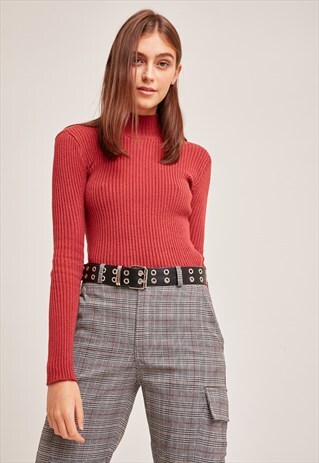 RIBBED TURTLENECK JUMPER - RED