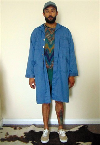 90S CLASSIC WORKWEAR BLUE CANVAS LONG CHORE JACKET MEDIUM