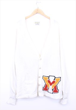 Vintage Knit Cardigan White Button Up With Logo Patch